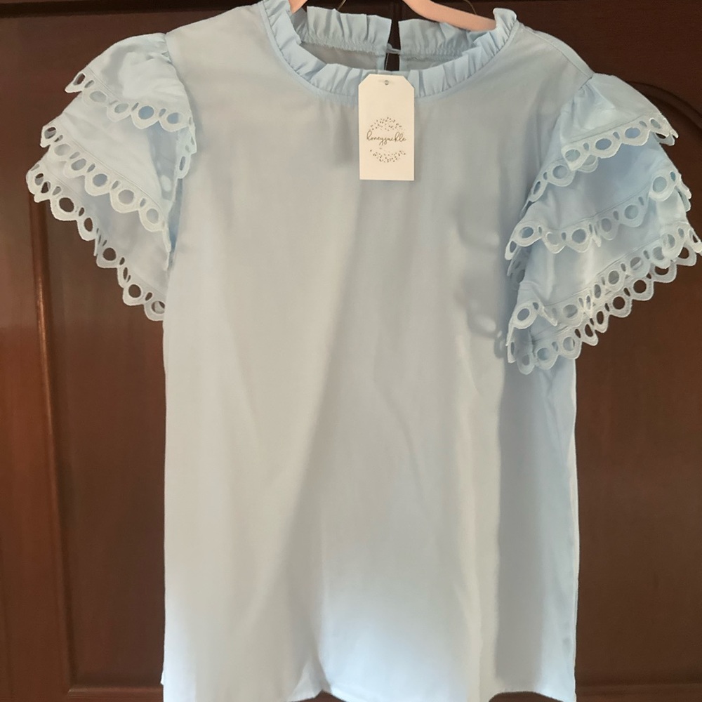 Light Blue Ruffled Sleeve Top